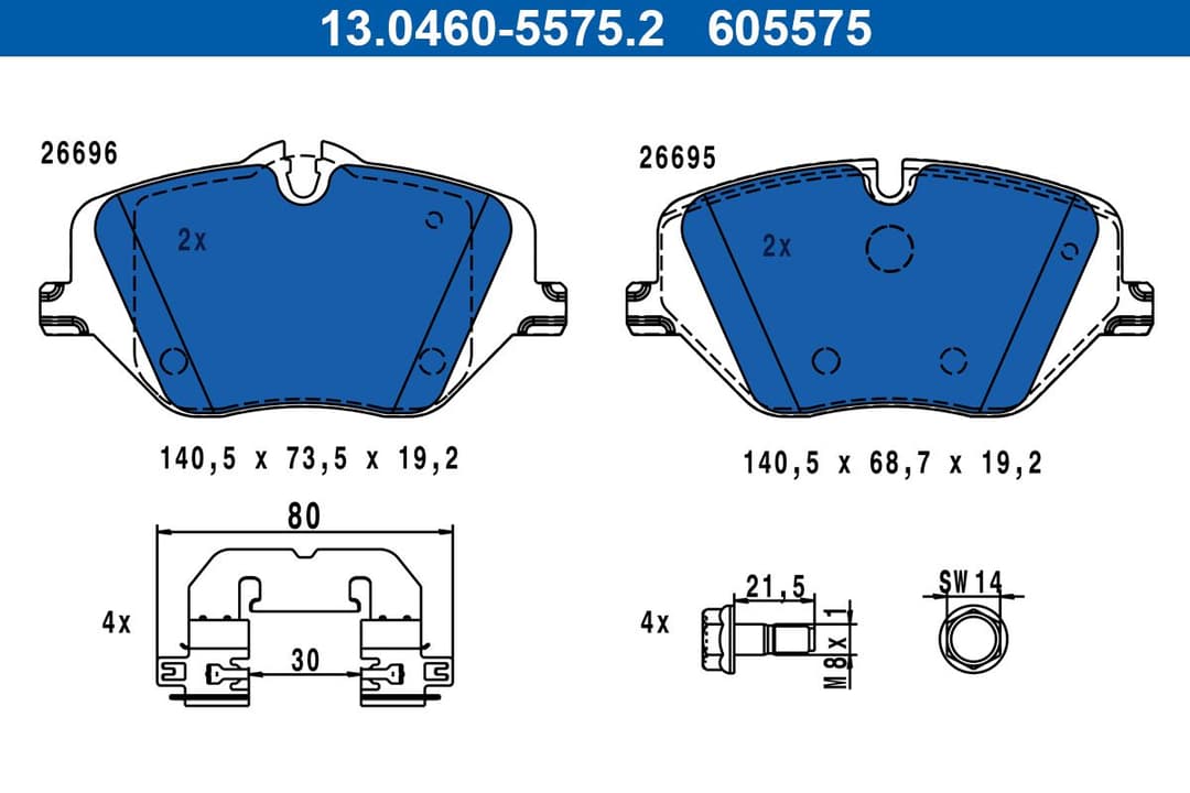 set placute frana,frana disc ATE 13.0460-5575.2