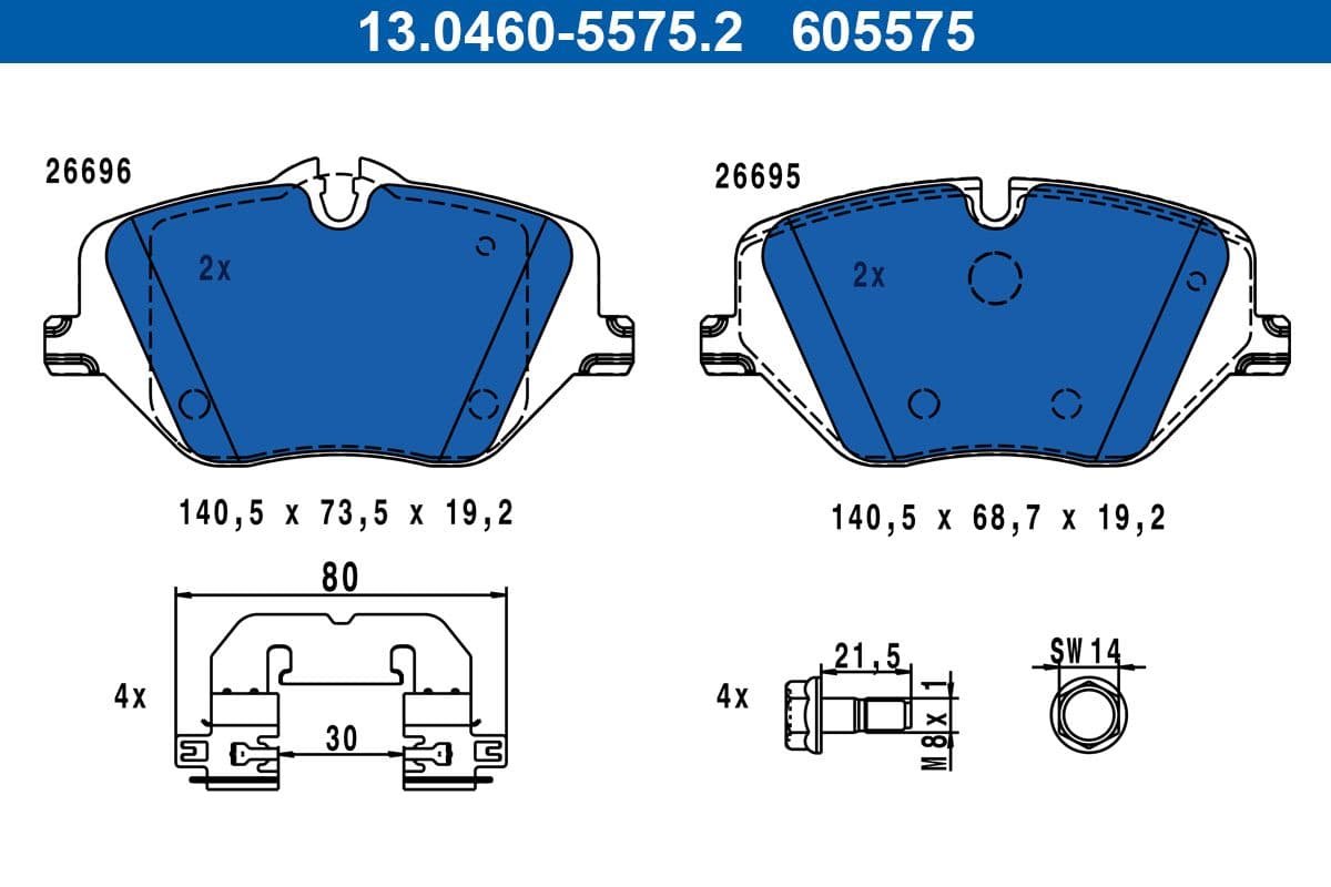 set placute frana,frana disc ATE 13.0460-5575.2