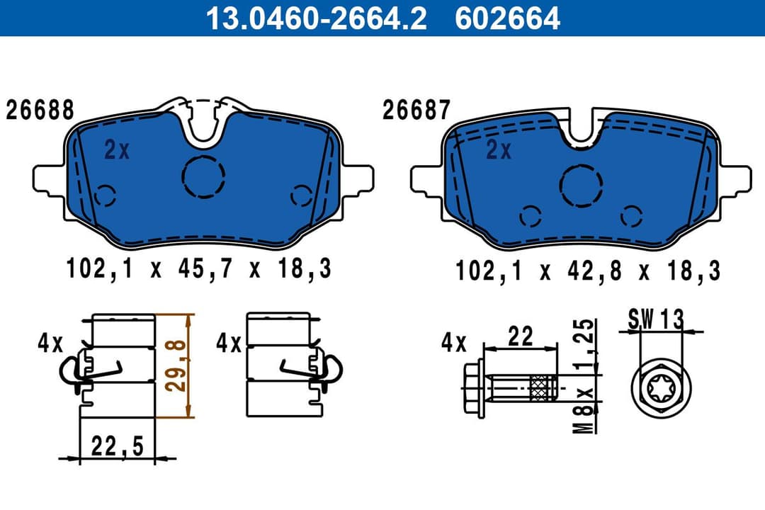 set placute frana,frana disc ATE 13.0460-2664.2