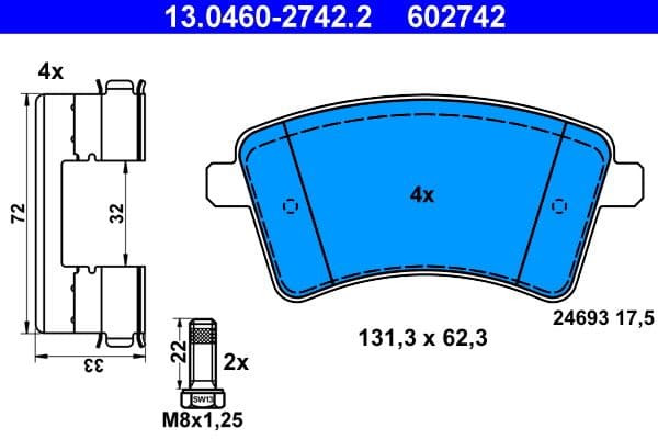 set placute frana,frana disc ATE 13.0460-2742.2
