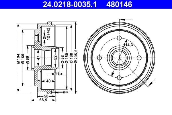 Tambur frana ATE 24.0218-0035.1