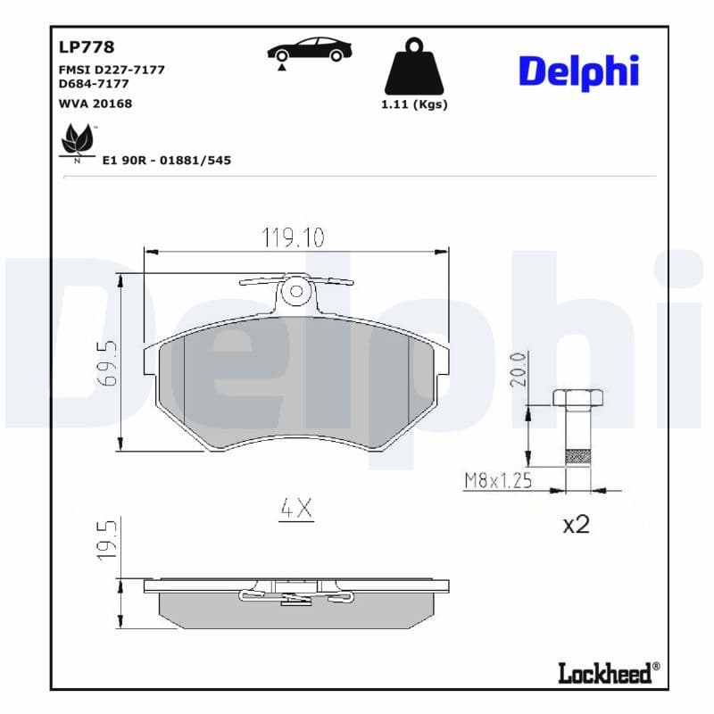 set placute frana,frana disc DELPHI LP778