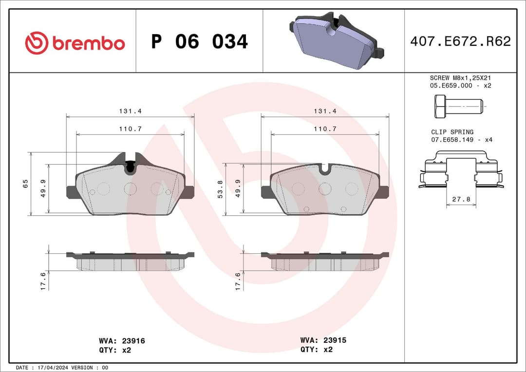 set placute frana,frana disc BREMBO PRIME LINE P 06 034