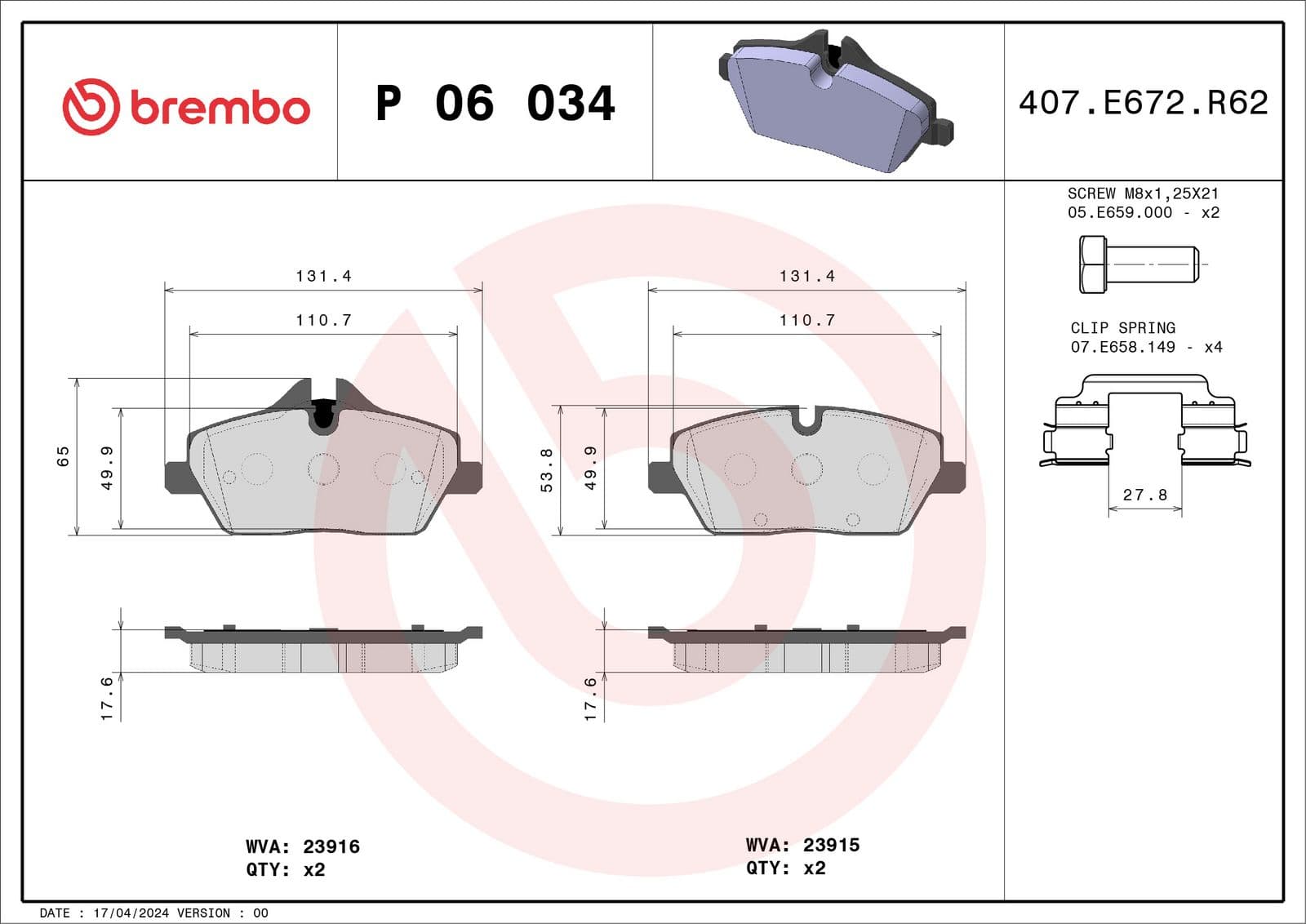 set placute frana,frana disc BREMBO PRIME LINE P 06 034