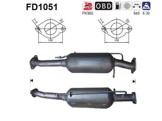 Filtru funingine/particule, sist.de esapament AS FD1051