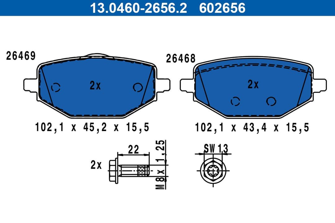 set placute frana,frana disc ATE 13.0460-2656.2