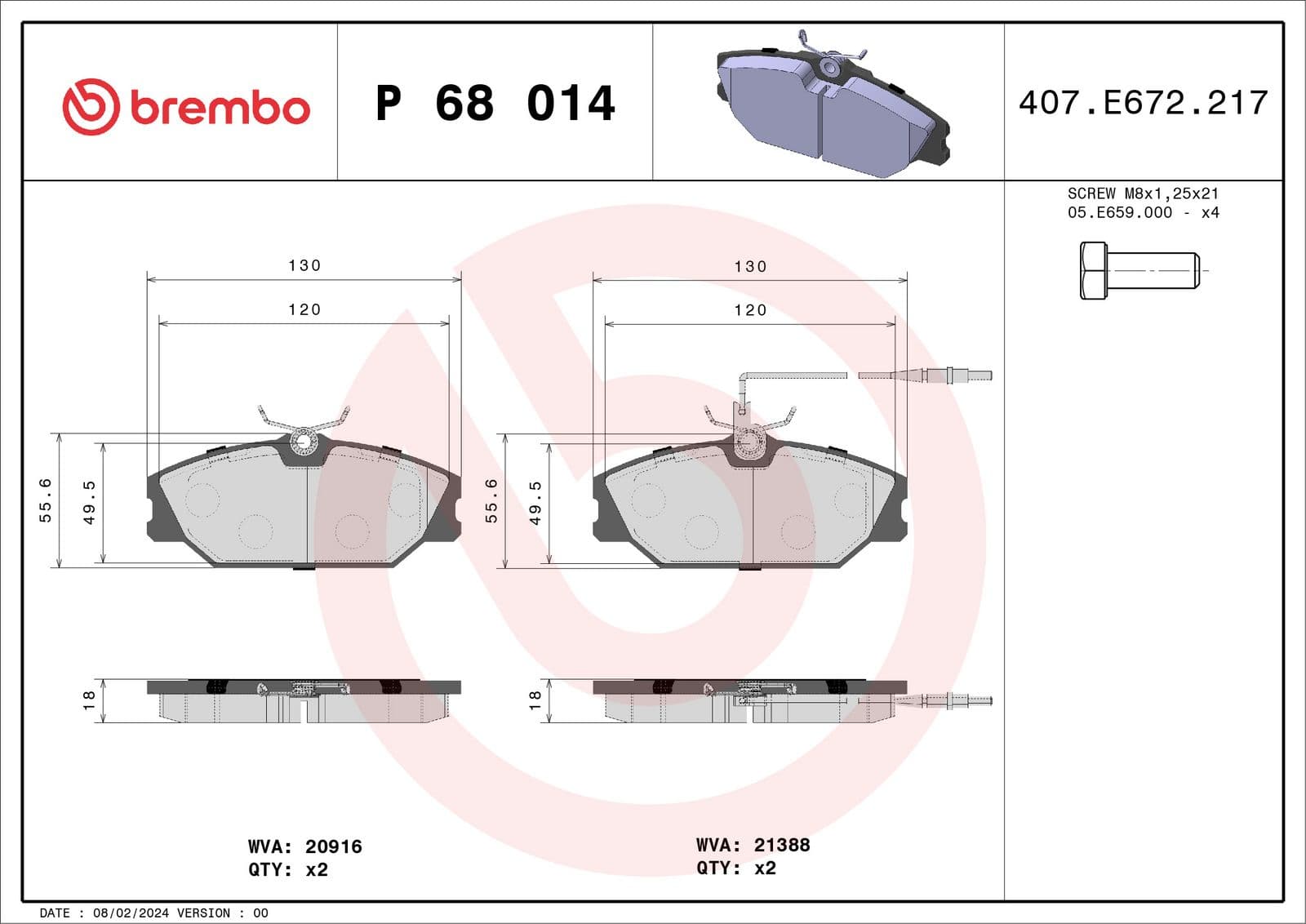 set placute frana,frana disc BREMBO P 68 014