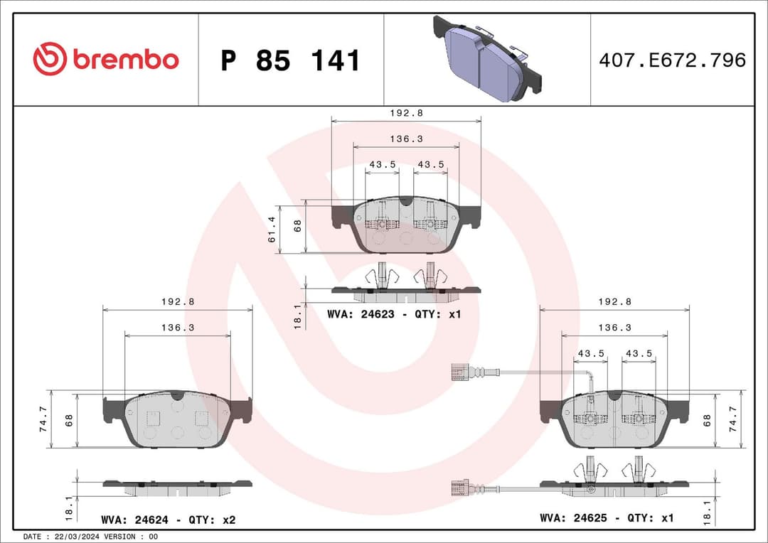 set placute frana,frana disc BREMBO PRIME LINE P 85 141