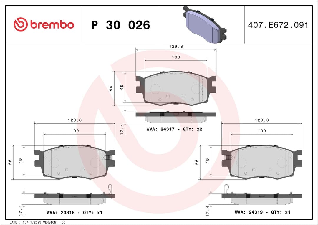 set placute frana,frana disc BREMBO P 30 026