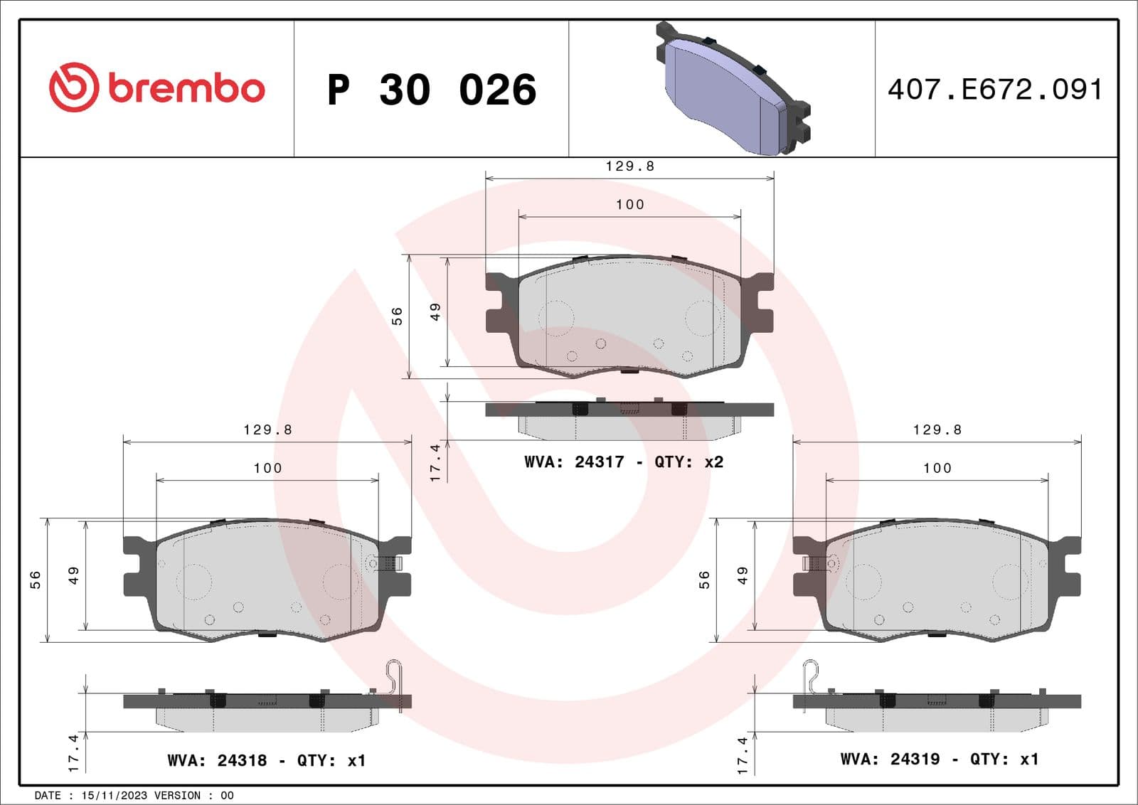 set placute frana,frana disc BREMBO P 30 026