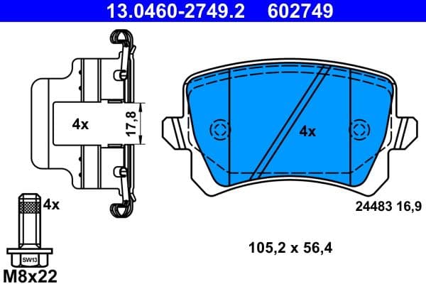set placute frana,frana disc ATE 13.0460-2749.2
