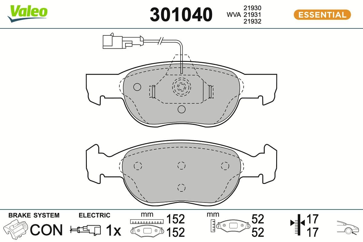 set placute frana,frana disc VALEO ESSENTIAL 301040