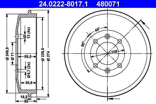 Tambur frana ATE 24.0222-8017.1