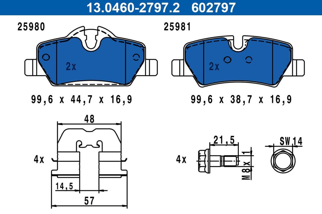set placute frana,frana disc ATE 13.0460-2797.2