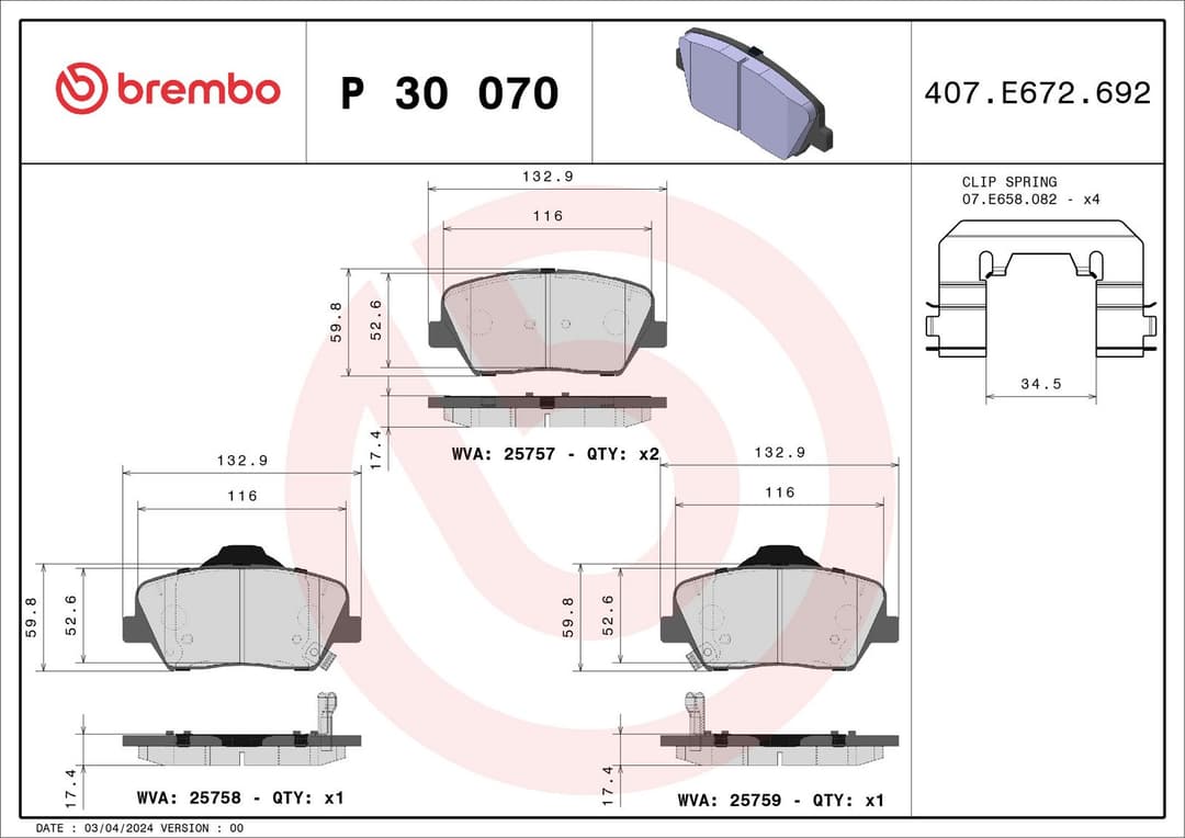 set placute frana,frana disc BREMBO PRIME LINE P 30 070