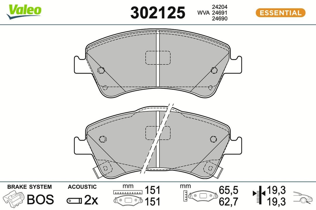 set placute frana,frana disc VALEO ESSENTIAL 302125