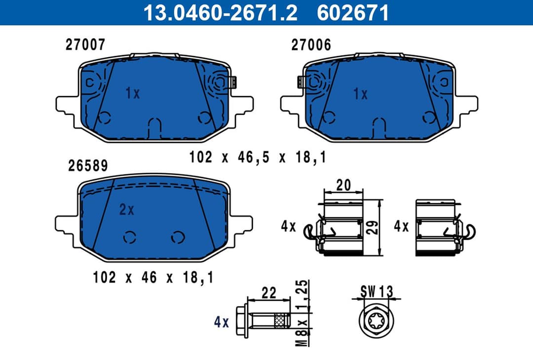 set placute frana,frana disc ATE 13.0460-2671.2