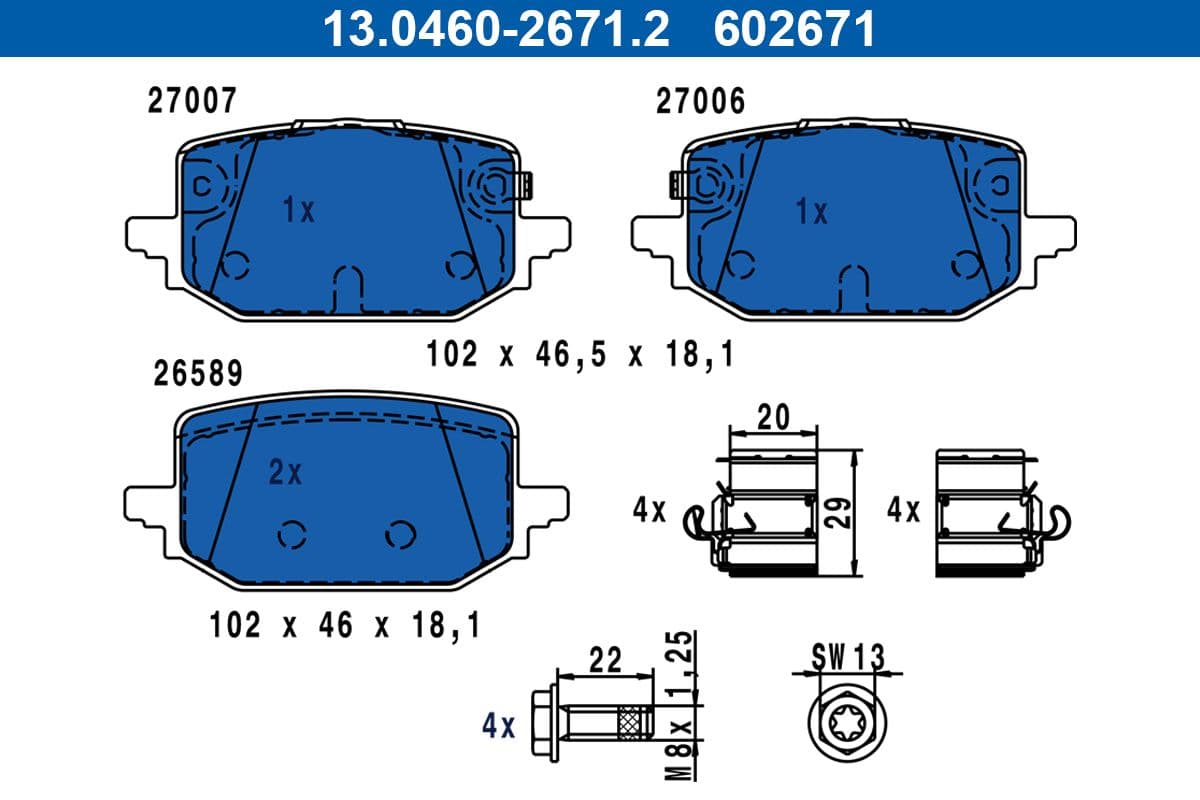 set placute frana,frana disc ATE 13.0460-2671.2