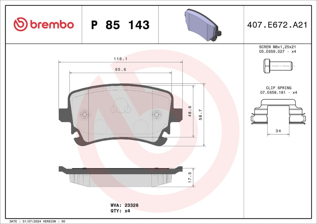 set placute frana,frana disc BREMBO PRIME LINE P 85 143