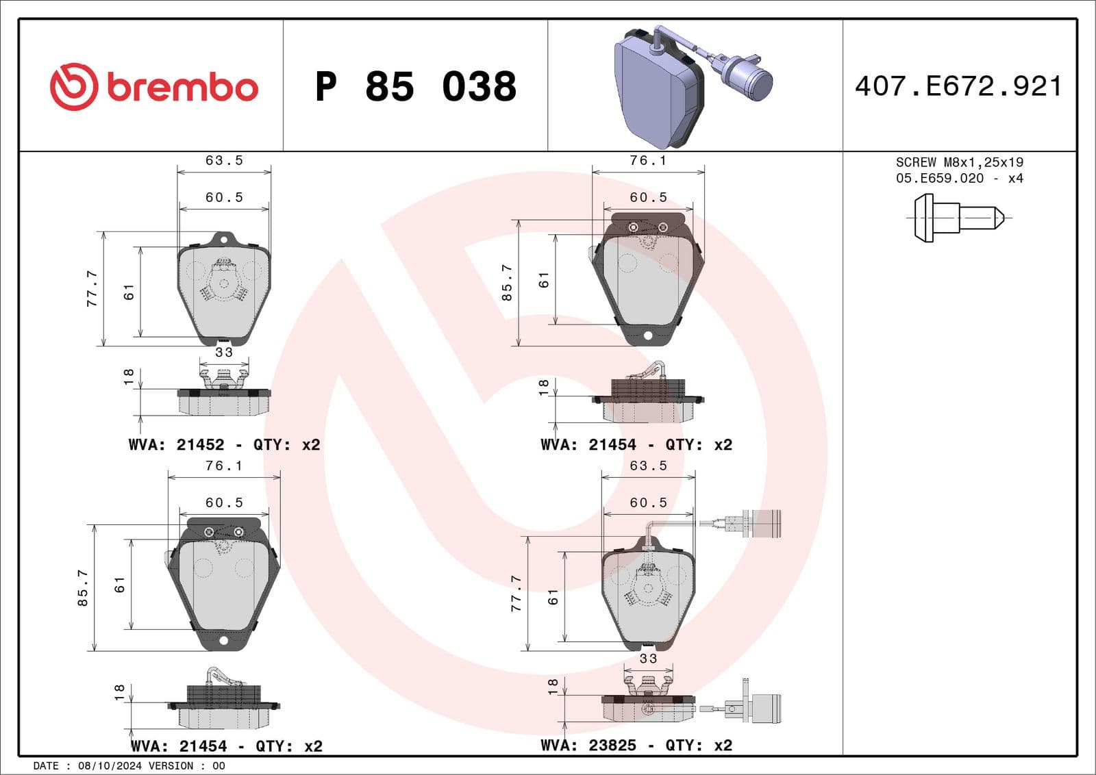 set placute frana,frana disc BREMBO P 85 038