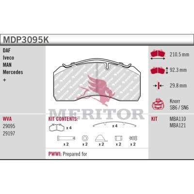 set placute frana,frana disc MERITOR BRAKE PAD KIT MDP3095K