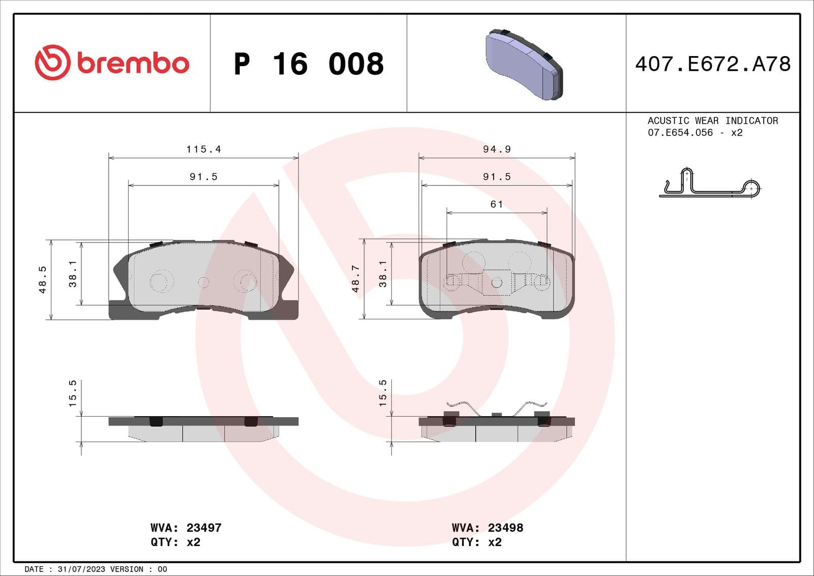 set placute frana,frana disc BREMBO P 16 008