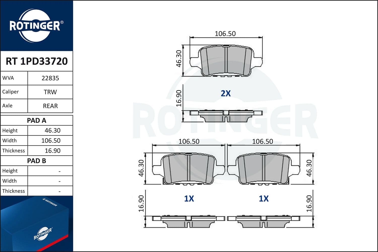 set placute frana,frana disc ROTINGER RT 1PD33720
