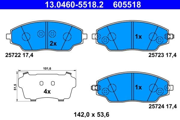 set placute frana,frana disc ATE 13.0460-5518.2