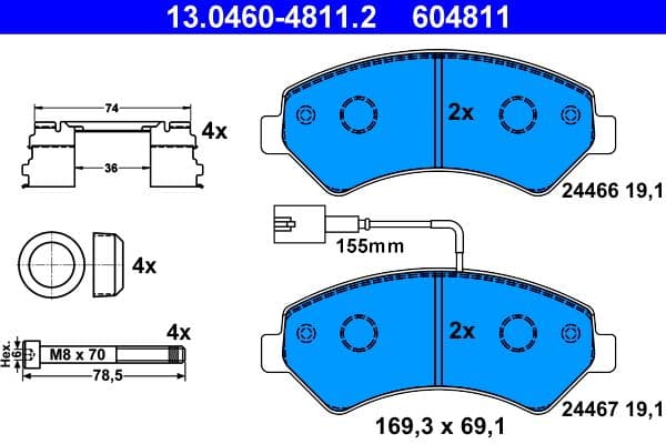 set placute frana,frana disc ATE 13.0460-4811.2
