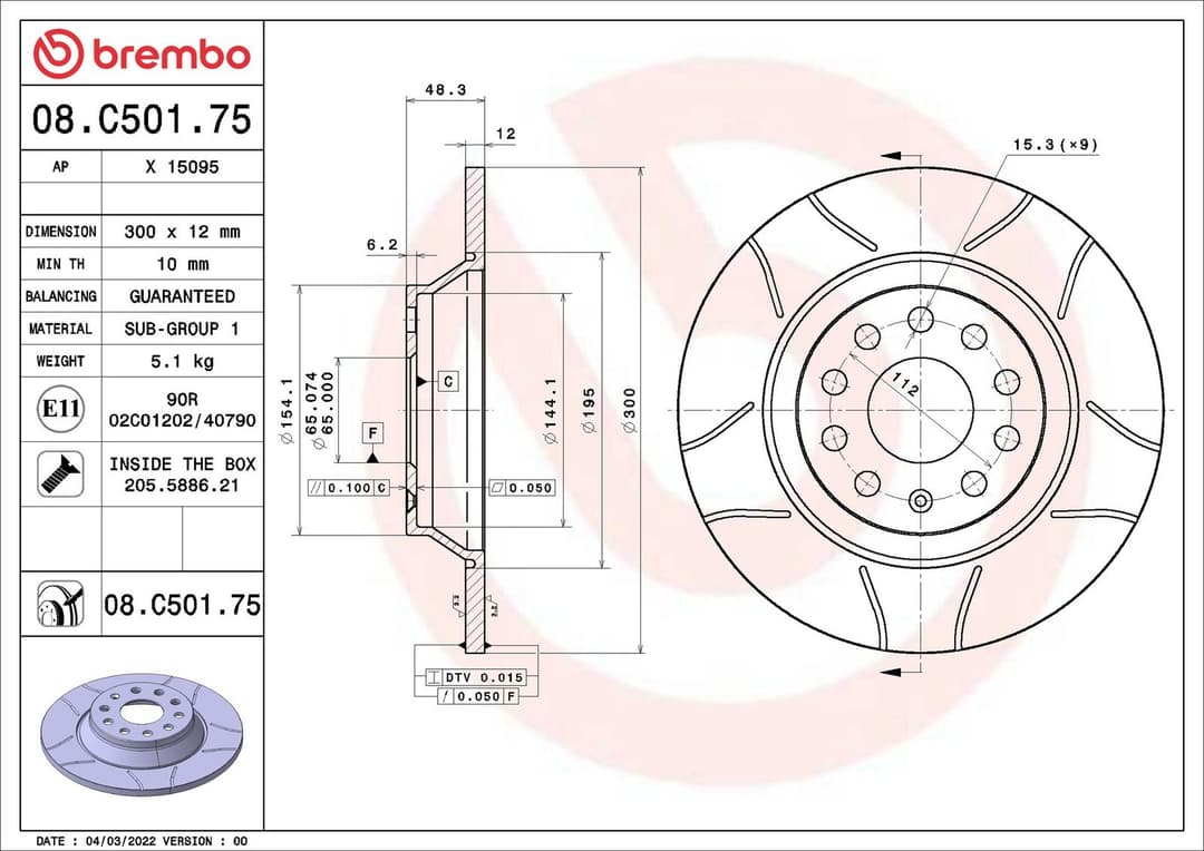 Disc frana BREMBO XTRA LINE - Max 08.C501.75