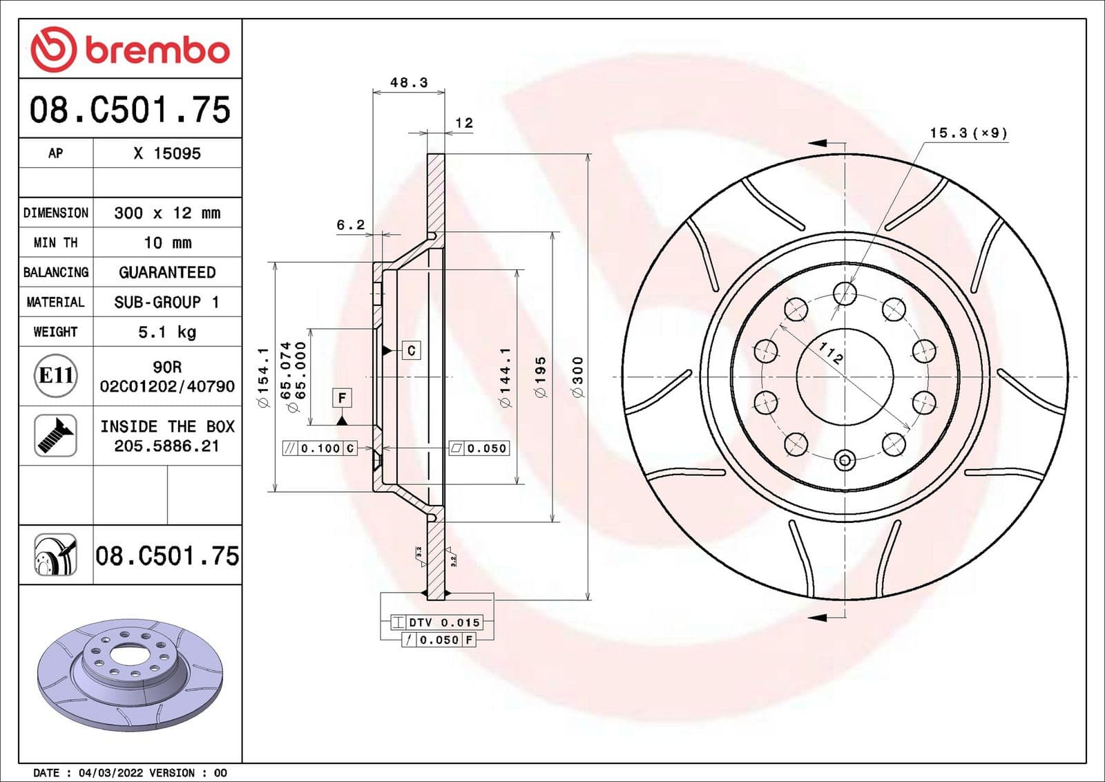 Disc frana BREMBO XTRA LINE - Max 08.C501.75