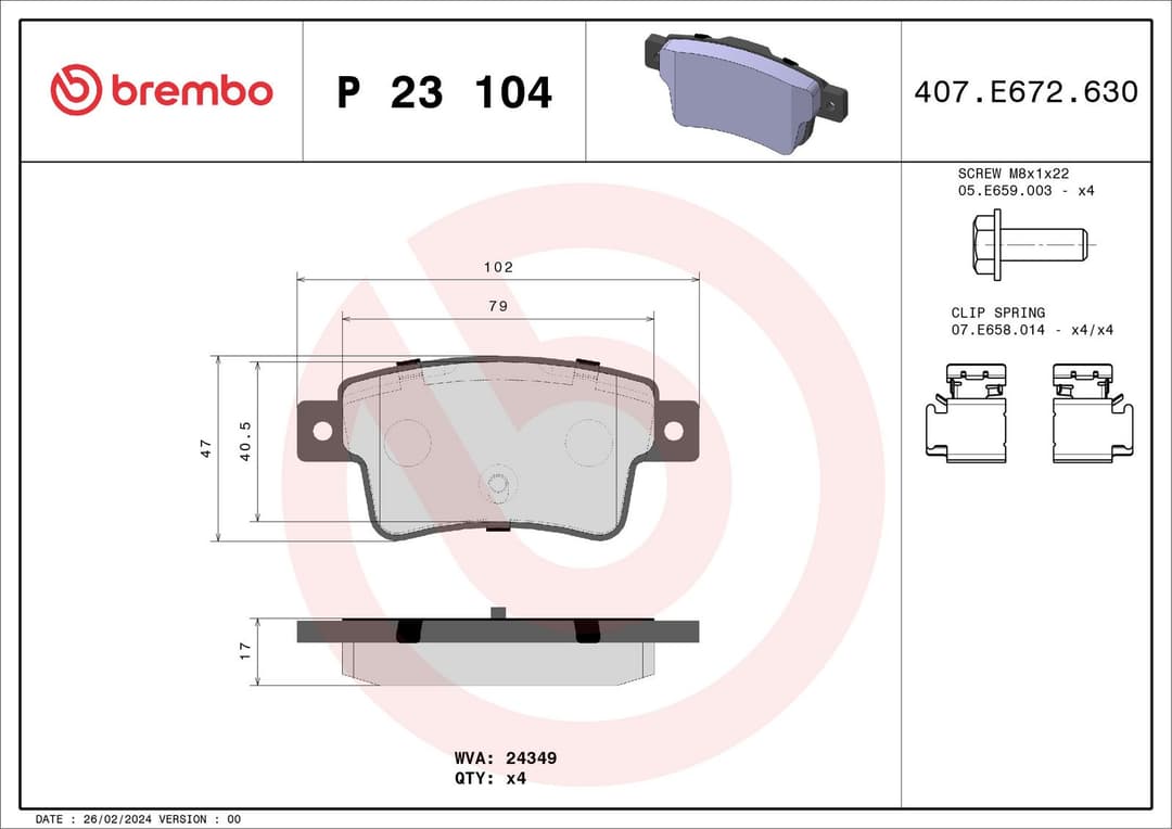 set placute frana,frana disc BREMBO P 23 104