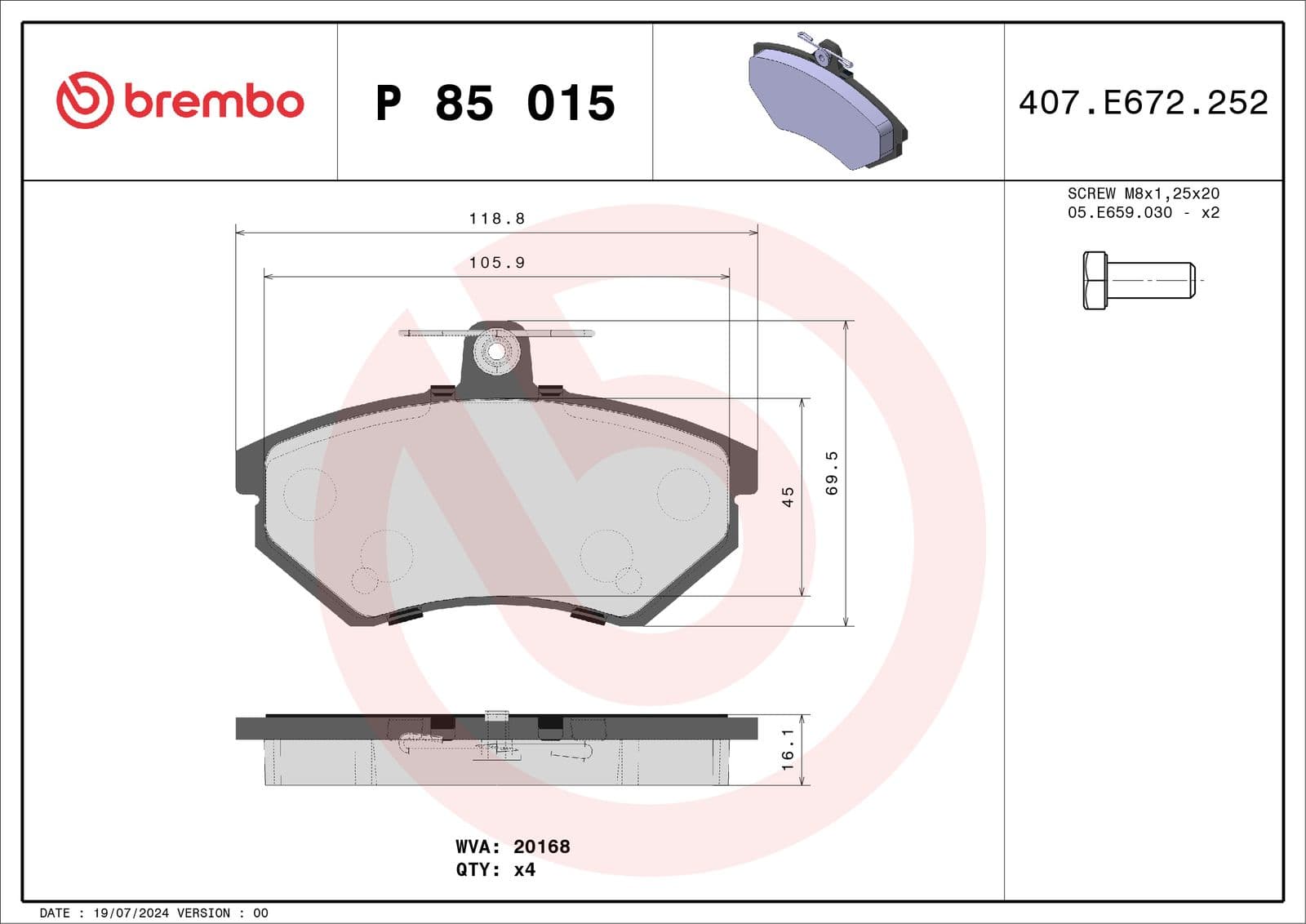 set placute frana,frana disc BREMBO PRIME LINE P 85 015