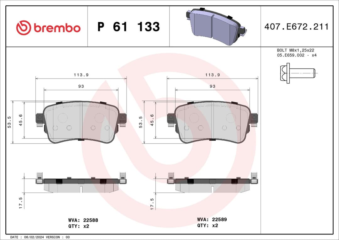set placute frana,frana disc BREMBO PRIME LINE P 61 133