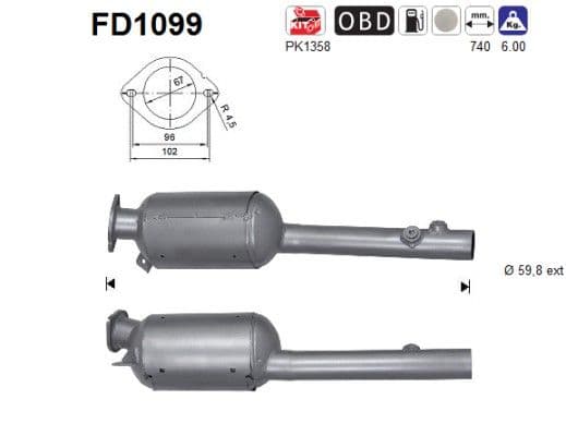Filtru funingine/particule, sist.de esapament AS FD1099