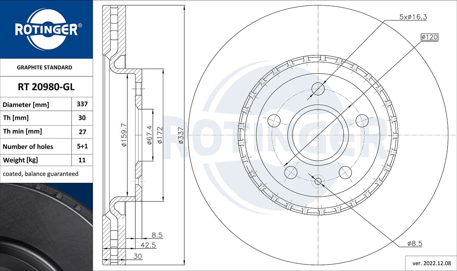 Disc frana ROTINGER RT 20980-GL
