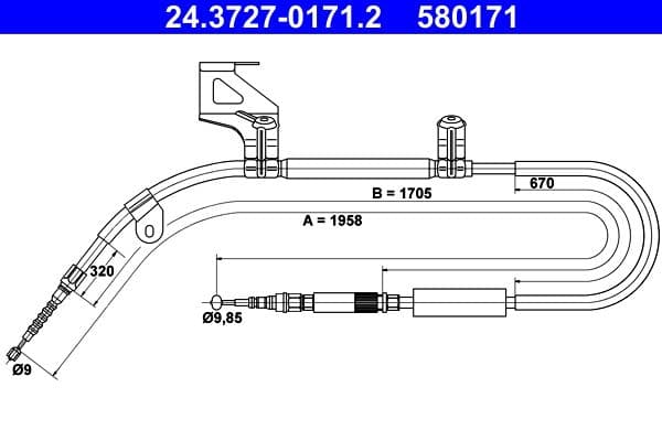 Cablu, frana de parcare ATE 24.3727-0171.2