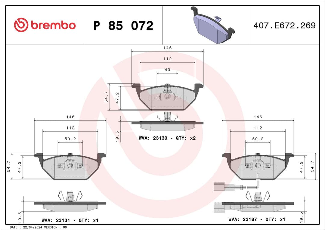 set placute frana,frana disc BREMBO P 85 072