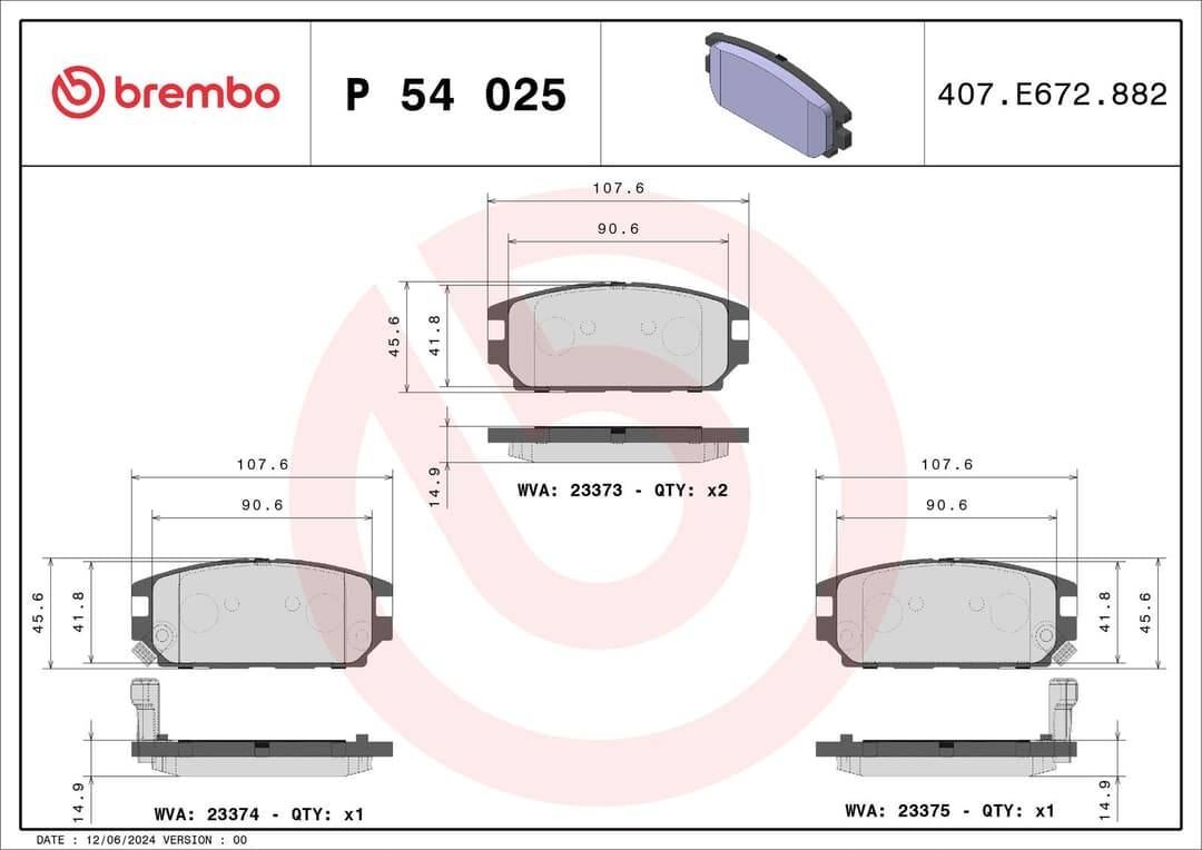 set placute frana,frana disc BREMBO P 54 025