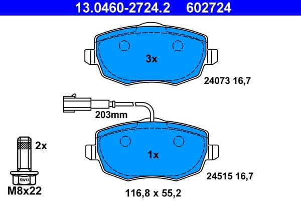 set placute frana,frana disc ATE 13.0460-2724.2