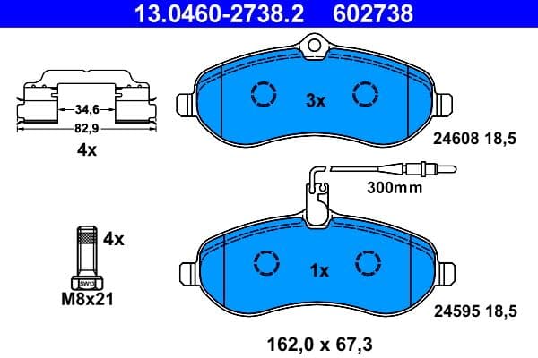 set placute frana,frana disc ATE 13.0460-2738.2