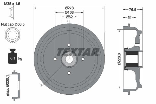 Tambur frana TEXTAR 94037900