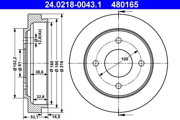 Tambur frana ATE 24.0218-0043.1