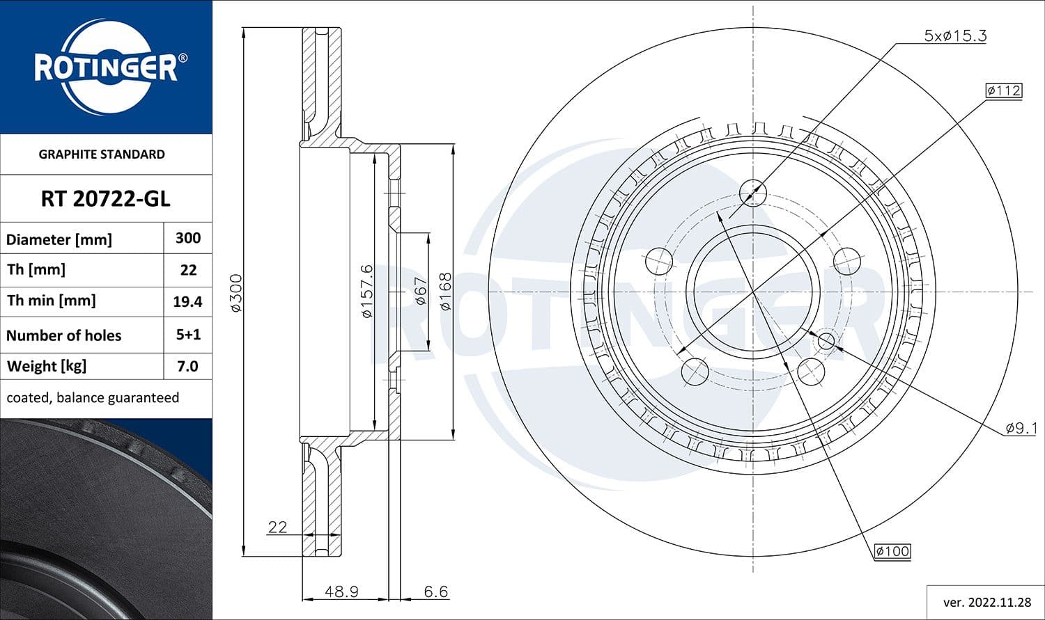 Disc frana ROTINGER RT 20722-GL