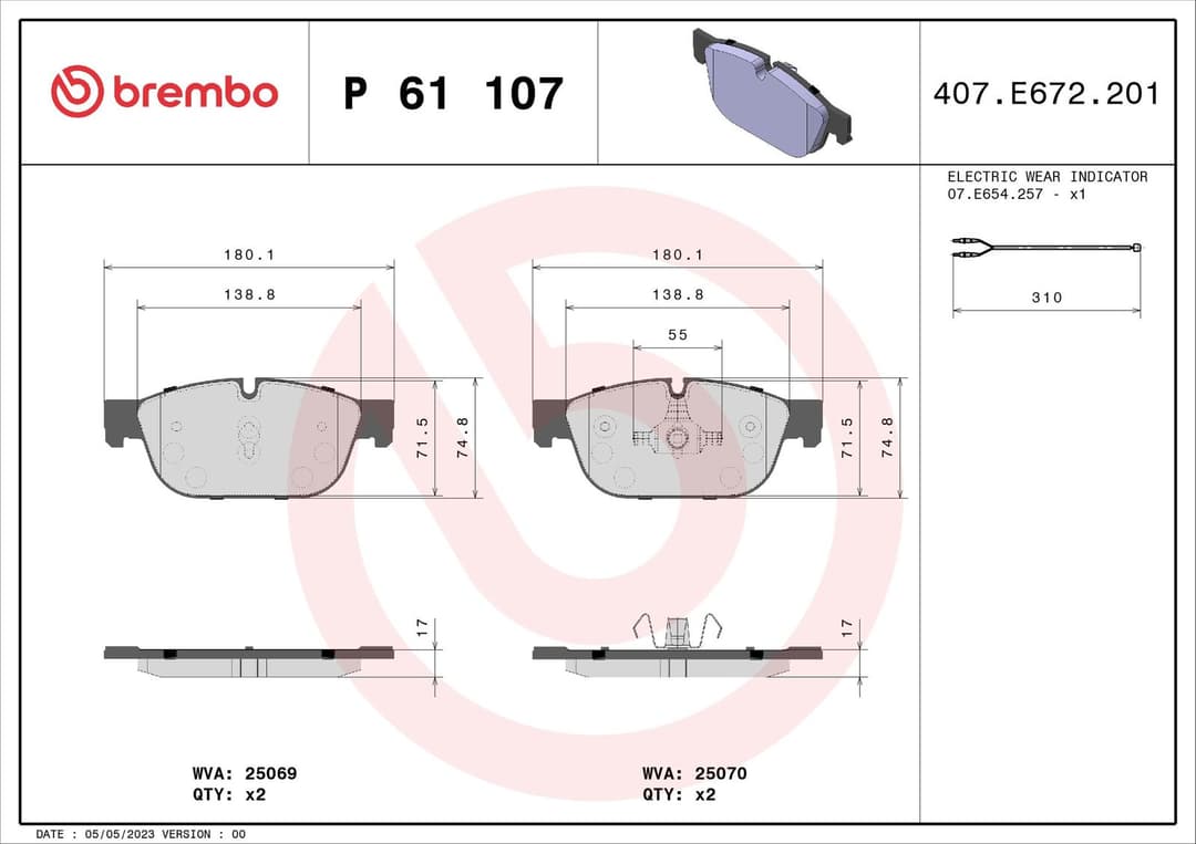 set placute frana,frana disc BREMBO PRIME LINE P 61 107