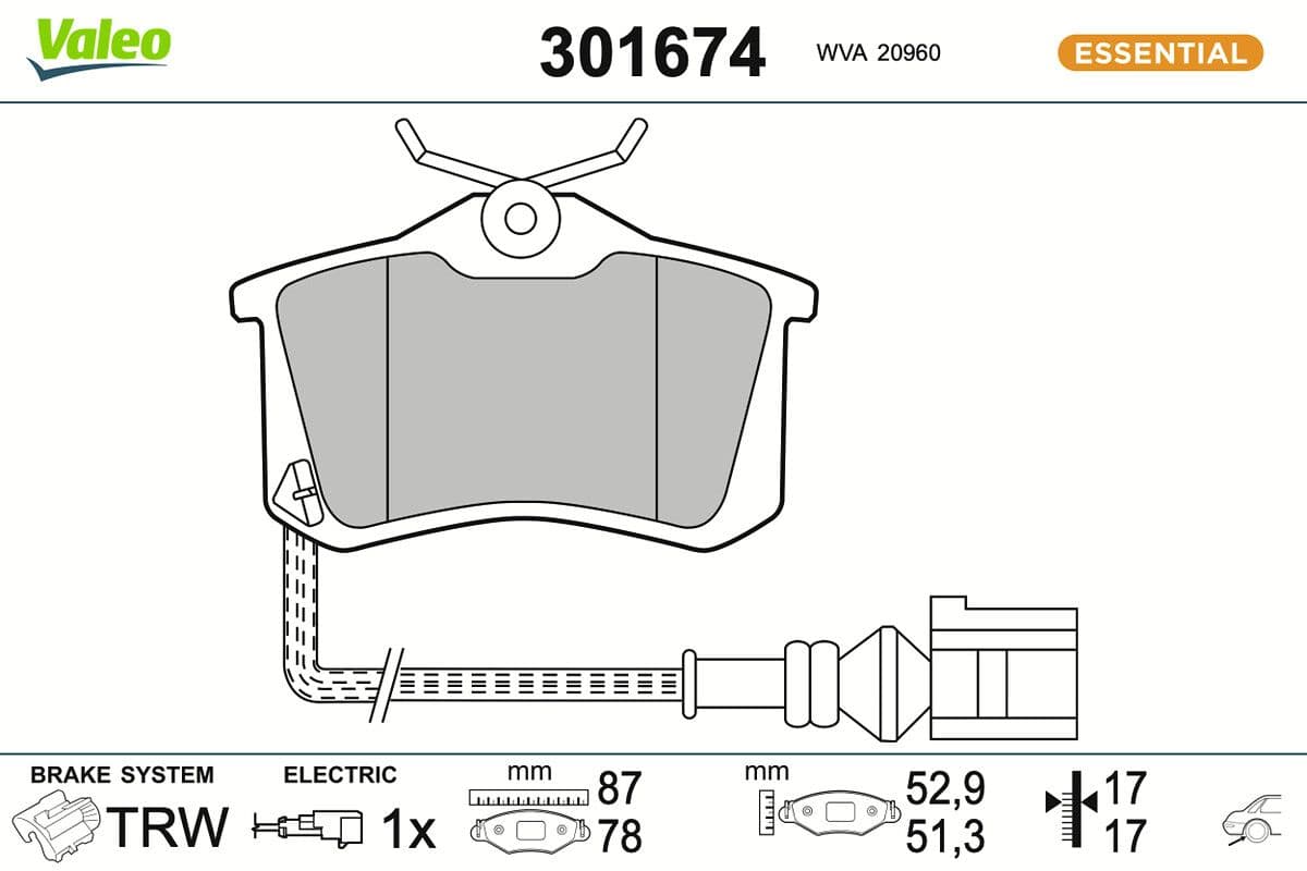 set placute frana,frana disc VALEO ESSENTIAL 301674