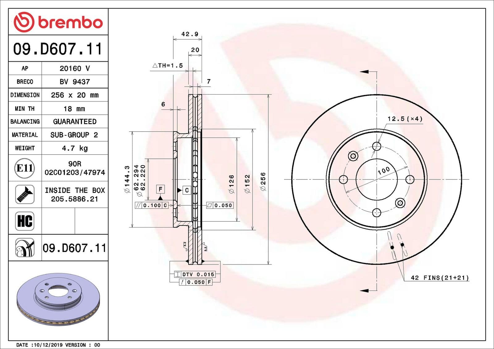 Disc frana BREMBO 09.D607.11