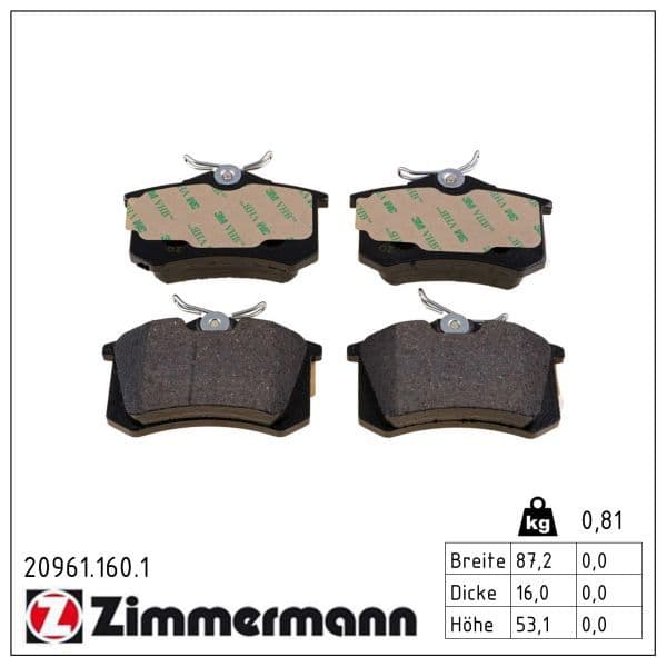 set placute frana,frana disc ZIMMERMANN 20961.160.1
