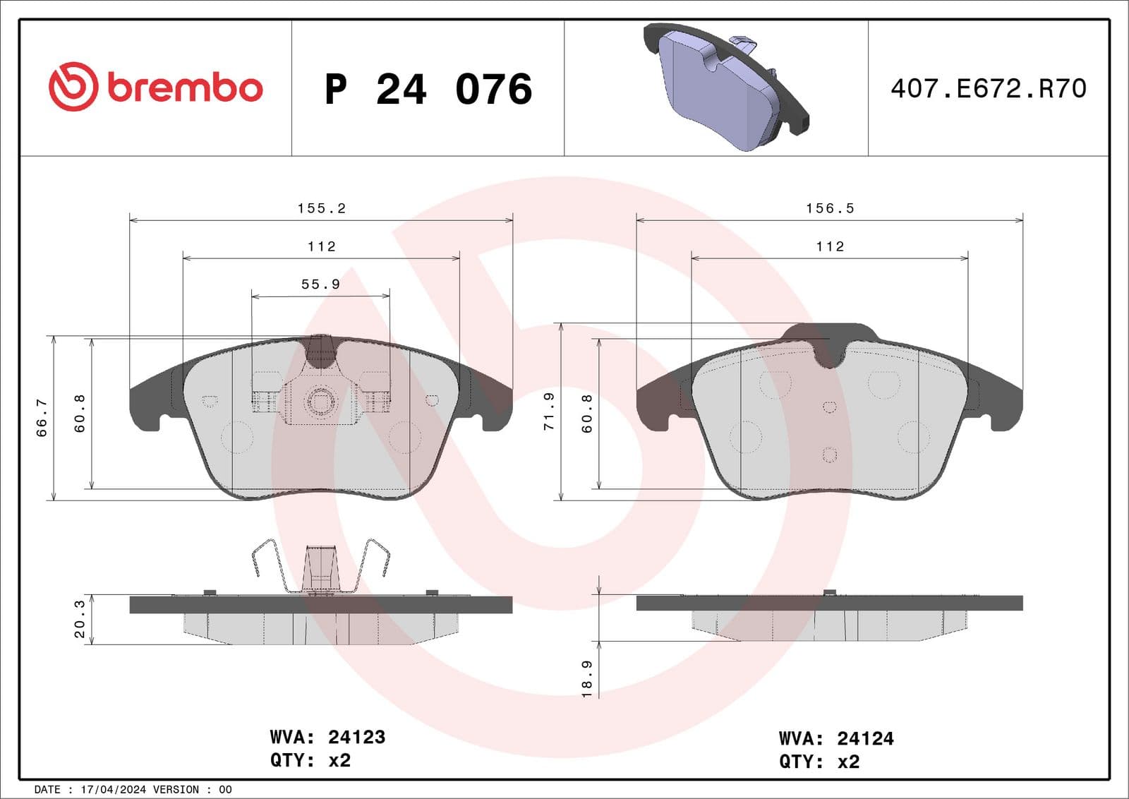 set placute frana,frana disc BREMBO P 24 076