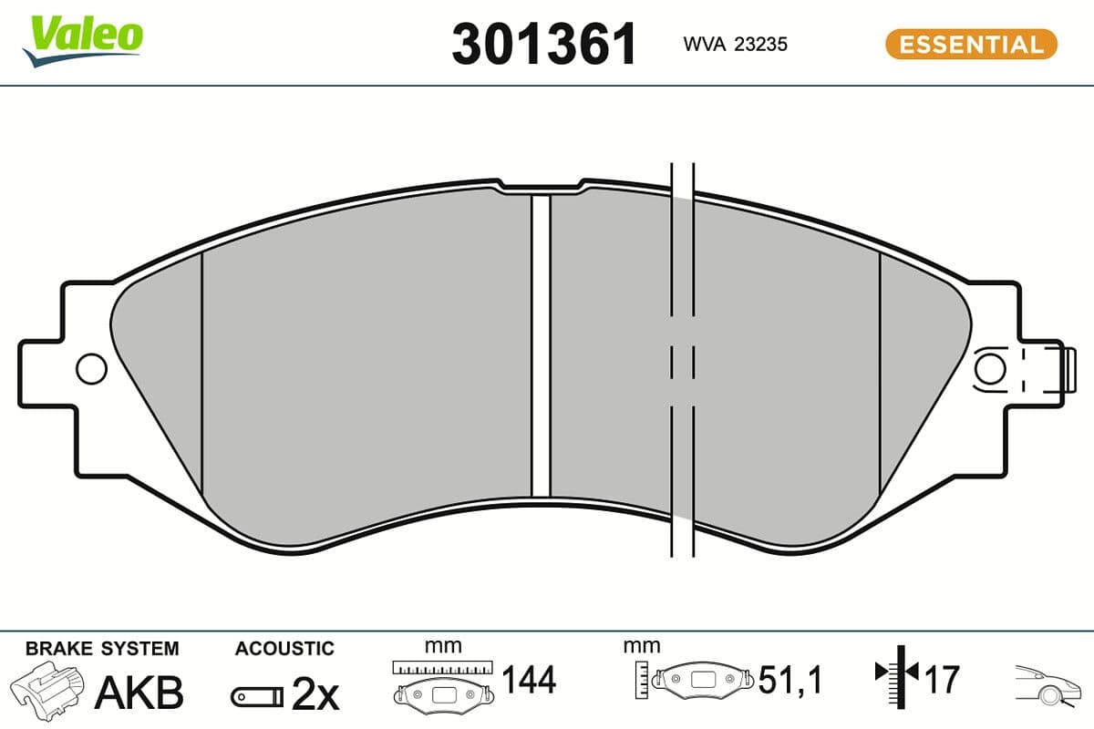 set placute frana,frana disc VALEO ESSENTIAL 301361